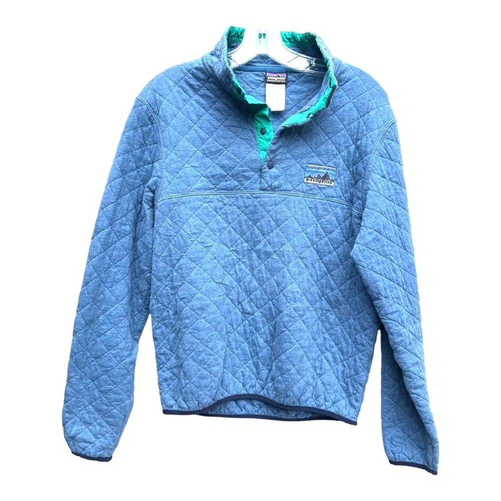 Patagonia organic cotton quilted men’s blue snap t  jacket XS extra small